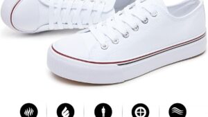 Fracora Womens White Black Canvas Sneakers Low Top