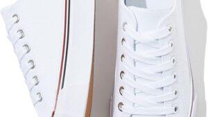 Fracora Womens White Black Canvas Sneakers Low Top