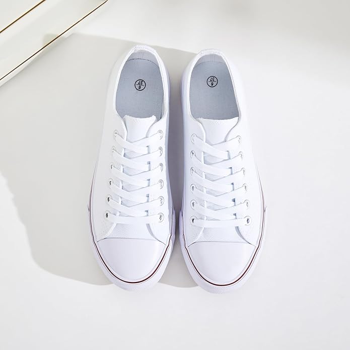 Fracora Womens White Black Canvas Sneakers Low Top