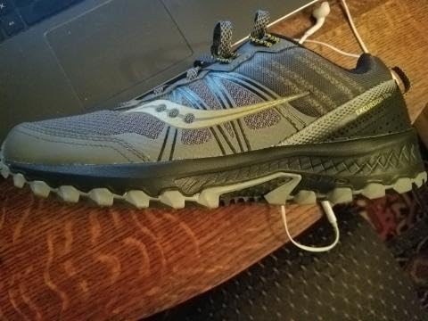 Saucony Excursion TR14 outsole showing carbon rubber lug tread pattern