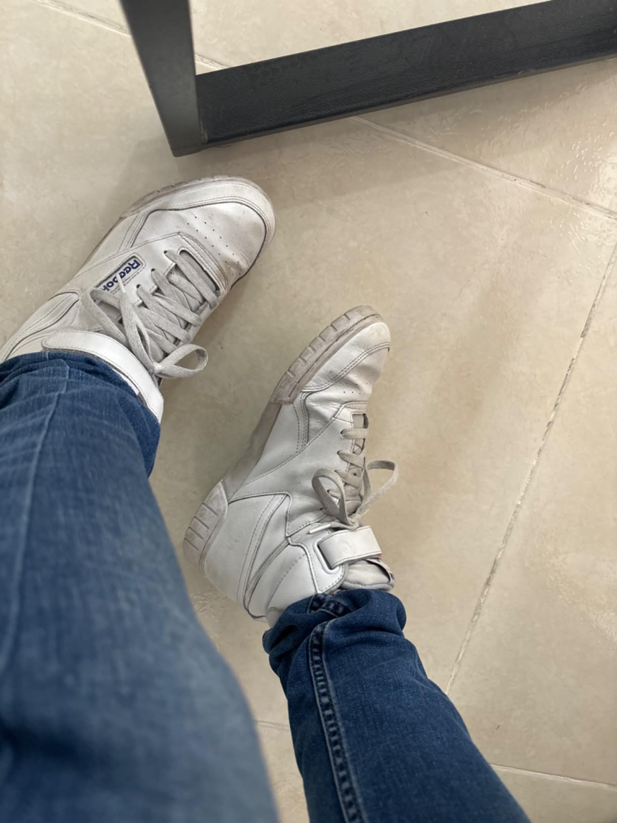Customer review durability photo showing Reebok EX-O-FIT HI after extended daily gym use