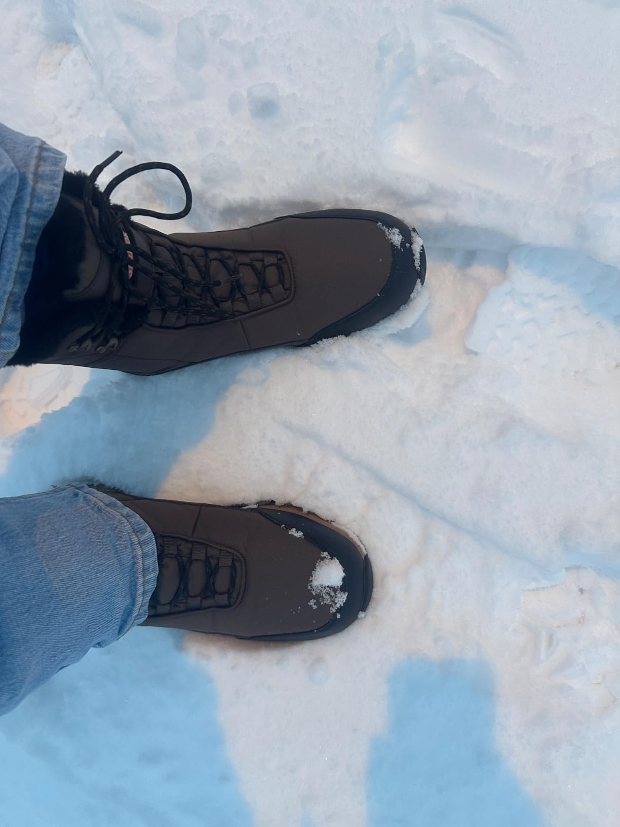 SHULOOK Men's Snow Boots black waterproof winter hiking boots with fur lining