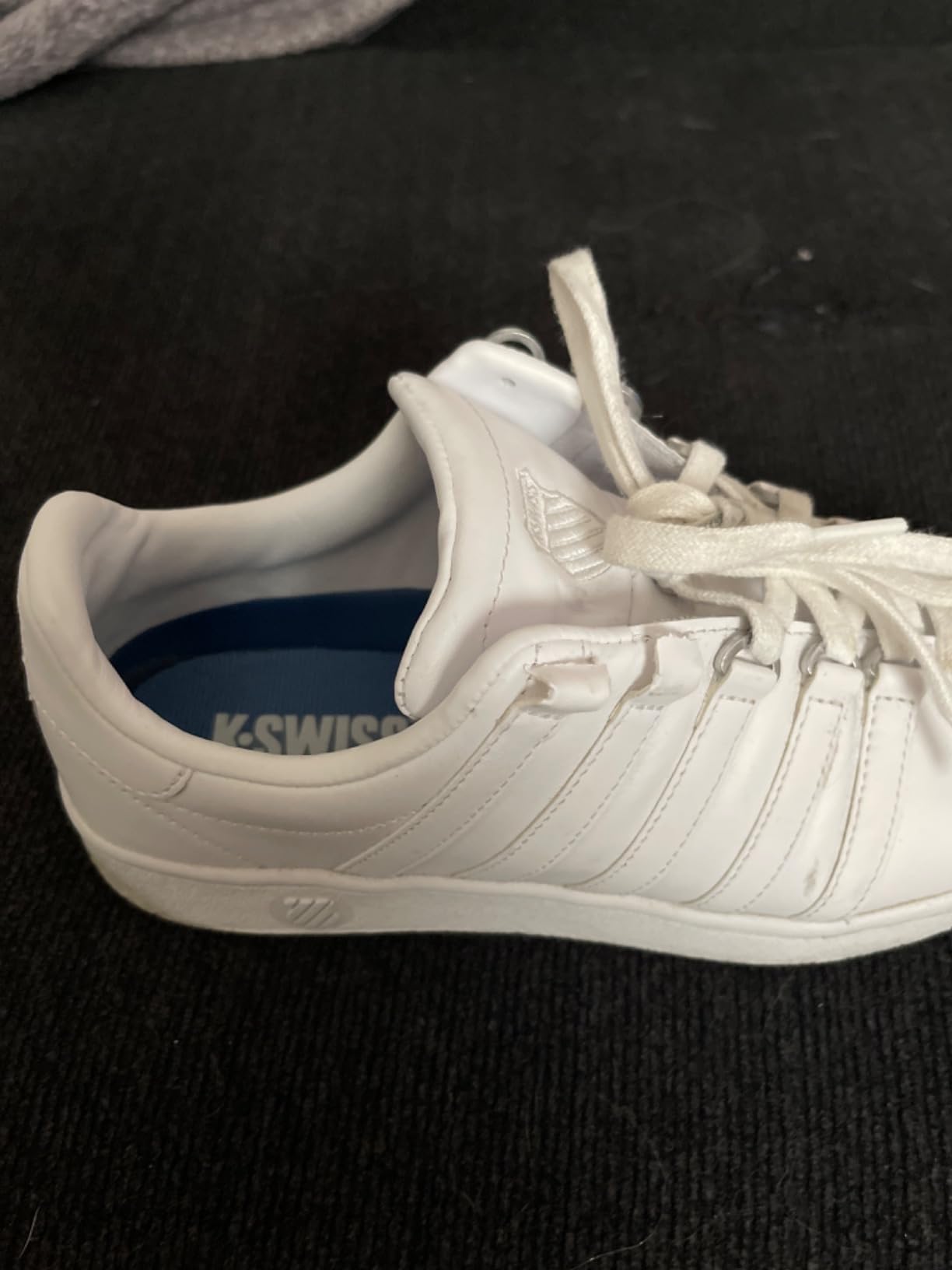 K-Swiss Classic VN leather upper detail showing quality construction and stitching durability after extended testing