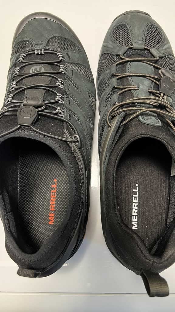 Top view of Merrell Chameleon 8 Stretch showing elastic cord lacing system and tongue construction