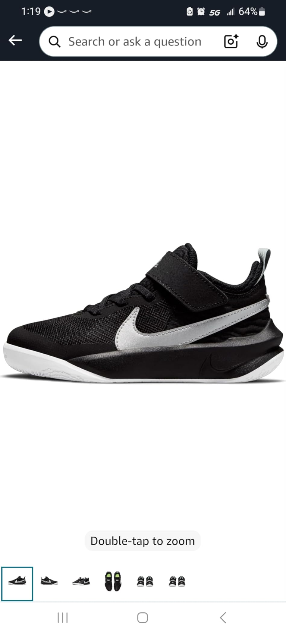Nike Team Hustle D 10 youth basketball shoes black and red colorway on white background