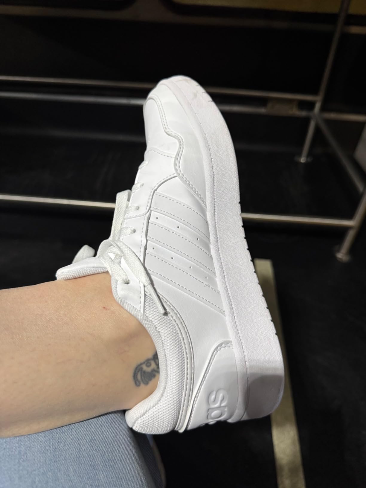 Adidas Hoops 3.0 toe box showing spacious width that contributes to large sizing