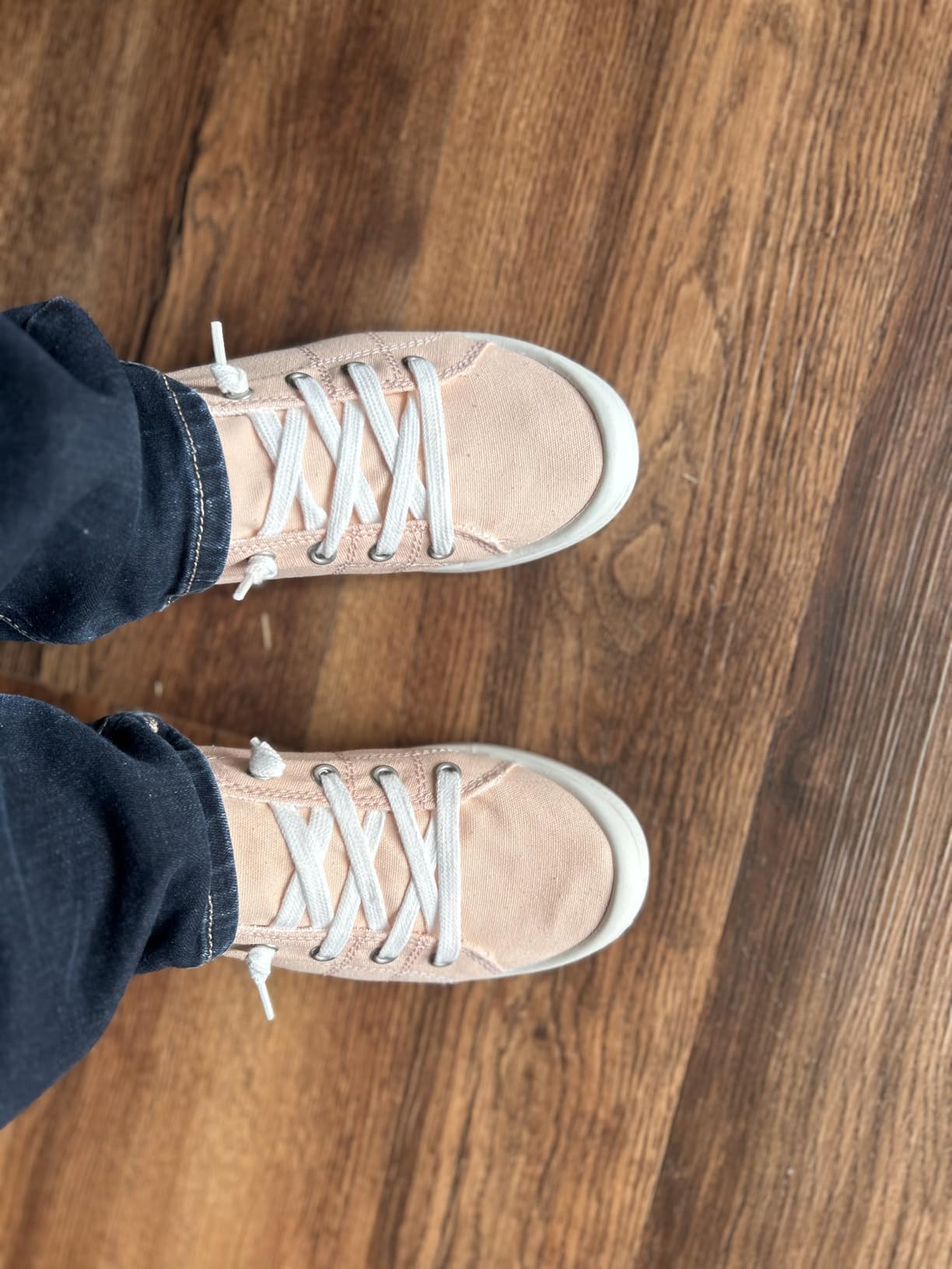 Pink and peach Beneker canvas sneaker colorway showing color accuracy for online purchases
