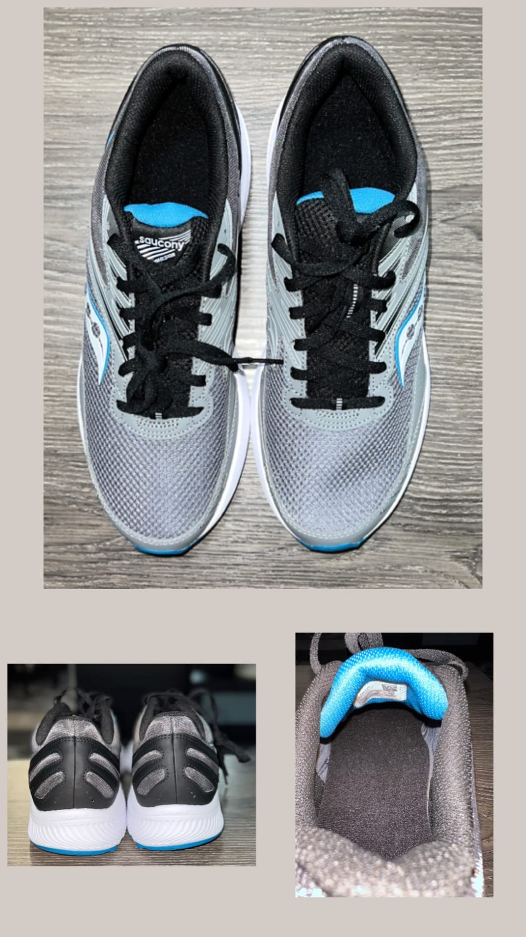 Saucony Cohesion 15 lacing system and heel counter design showing upper construction detail
