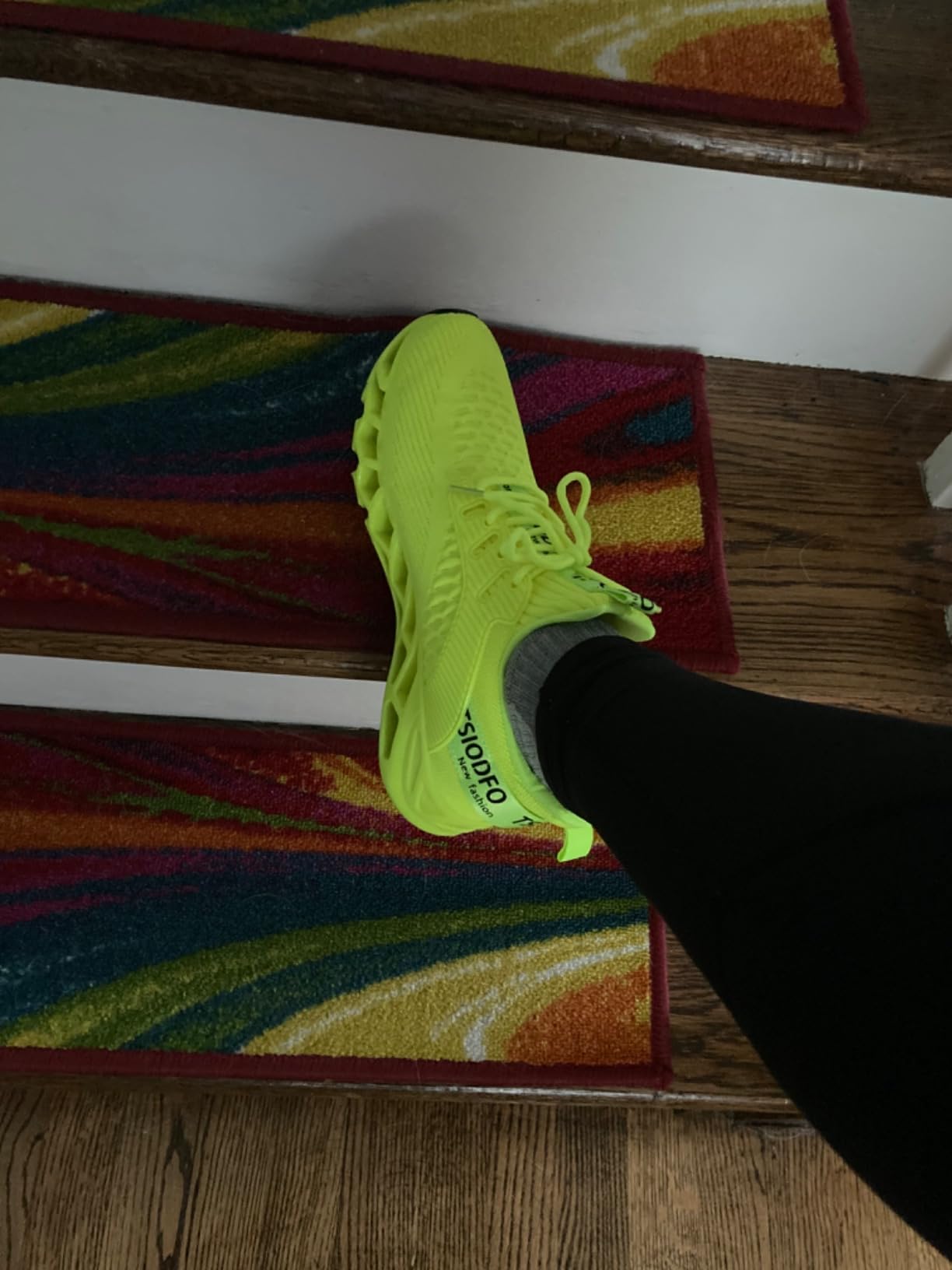 SKDOIUL Women's Athletic Tennis Walking Shoes fluorescent green colorway showing slip-on design and mesh upper construction