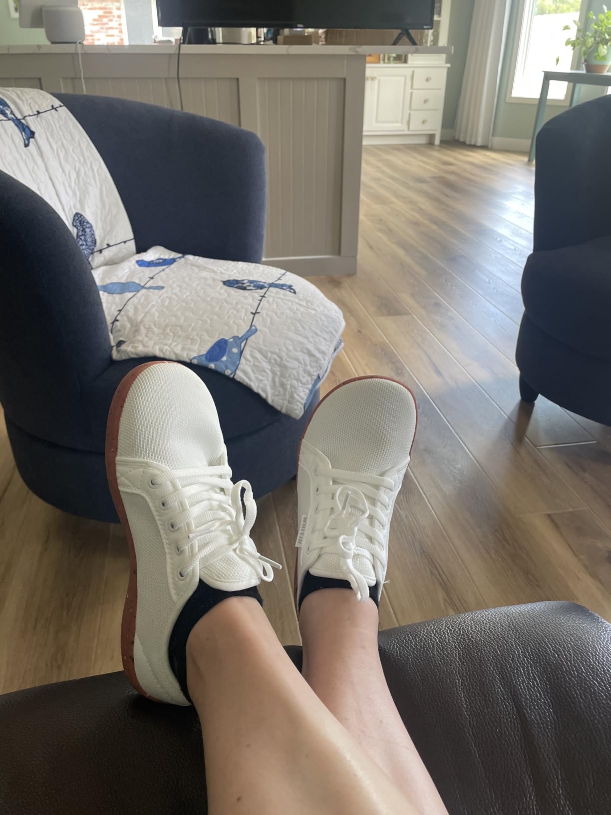 WHITIN Women's Minimalist Barefoot Shoes all-white colorway showing wide toe box design and zero drop profile from above