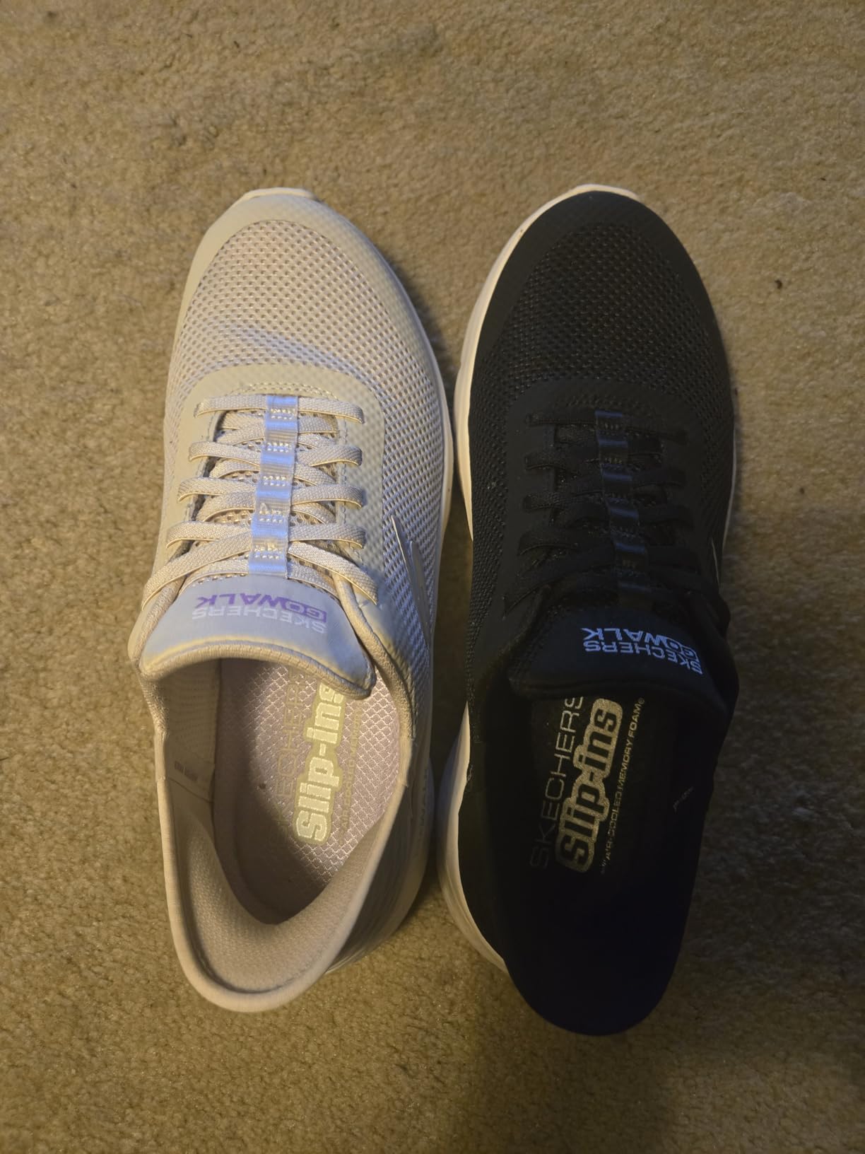 Skechers Go Walk Flex sizing comparison showing potential variance across color options and production batches