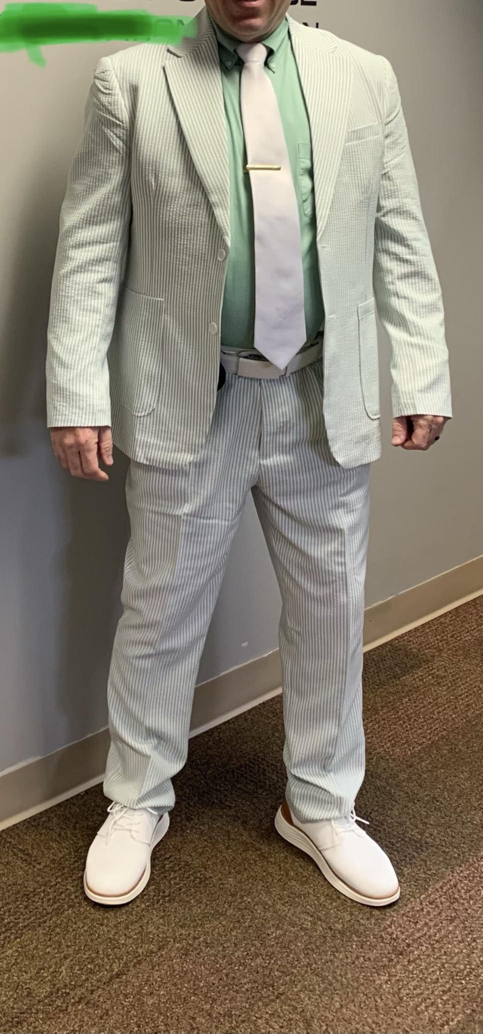 VILOCY dress sneakers styled with formal seersucker suit showing the limit of their formal application