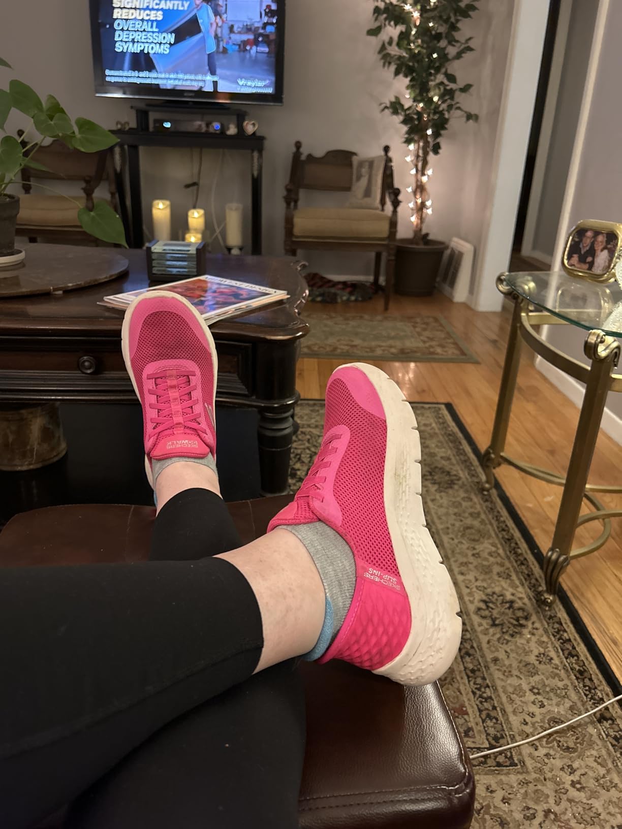 Skechers Go Walk Flex Hands Free in bright pink colorway showing heel pillow design and entry system detail