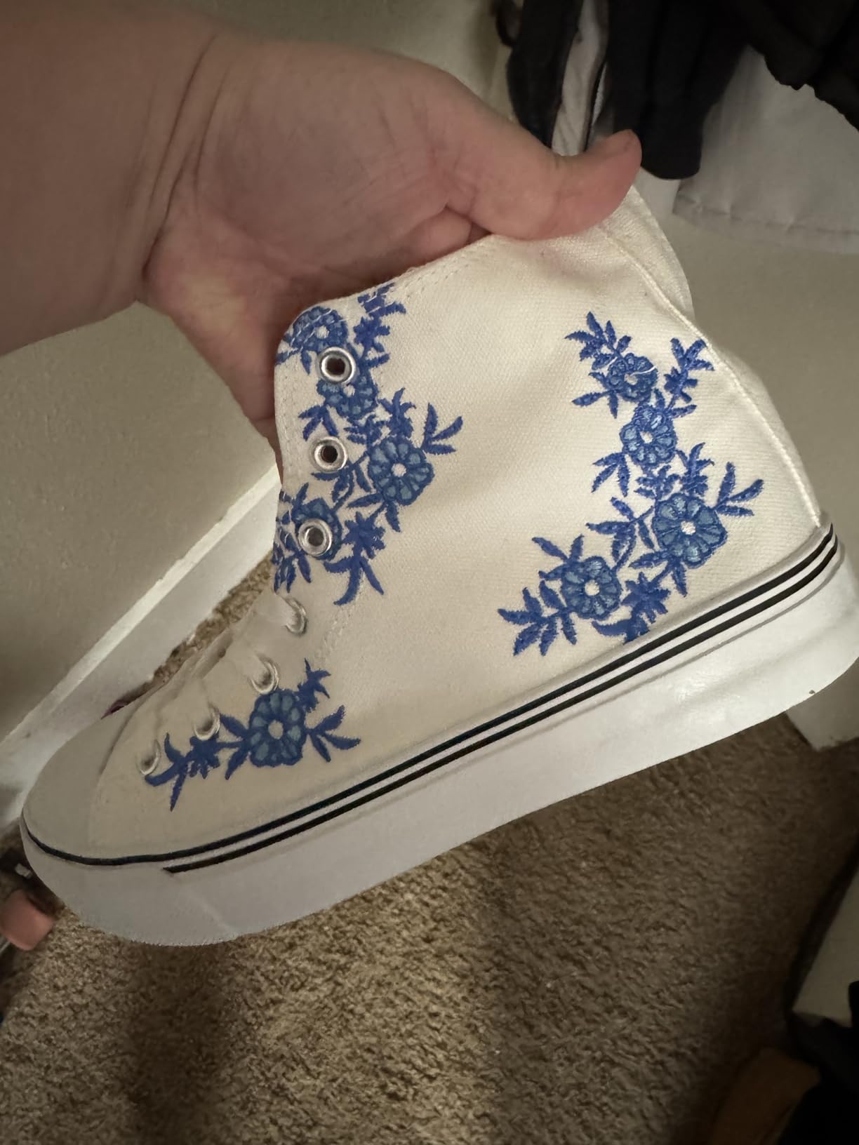 ZGR Women's High Top Canvas Sneakers floral embroidered design showing detailed craftsmanship