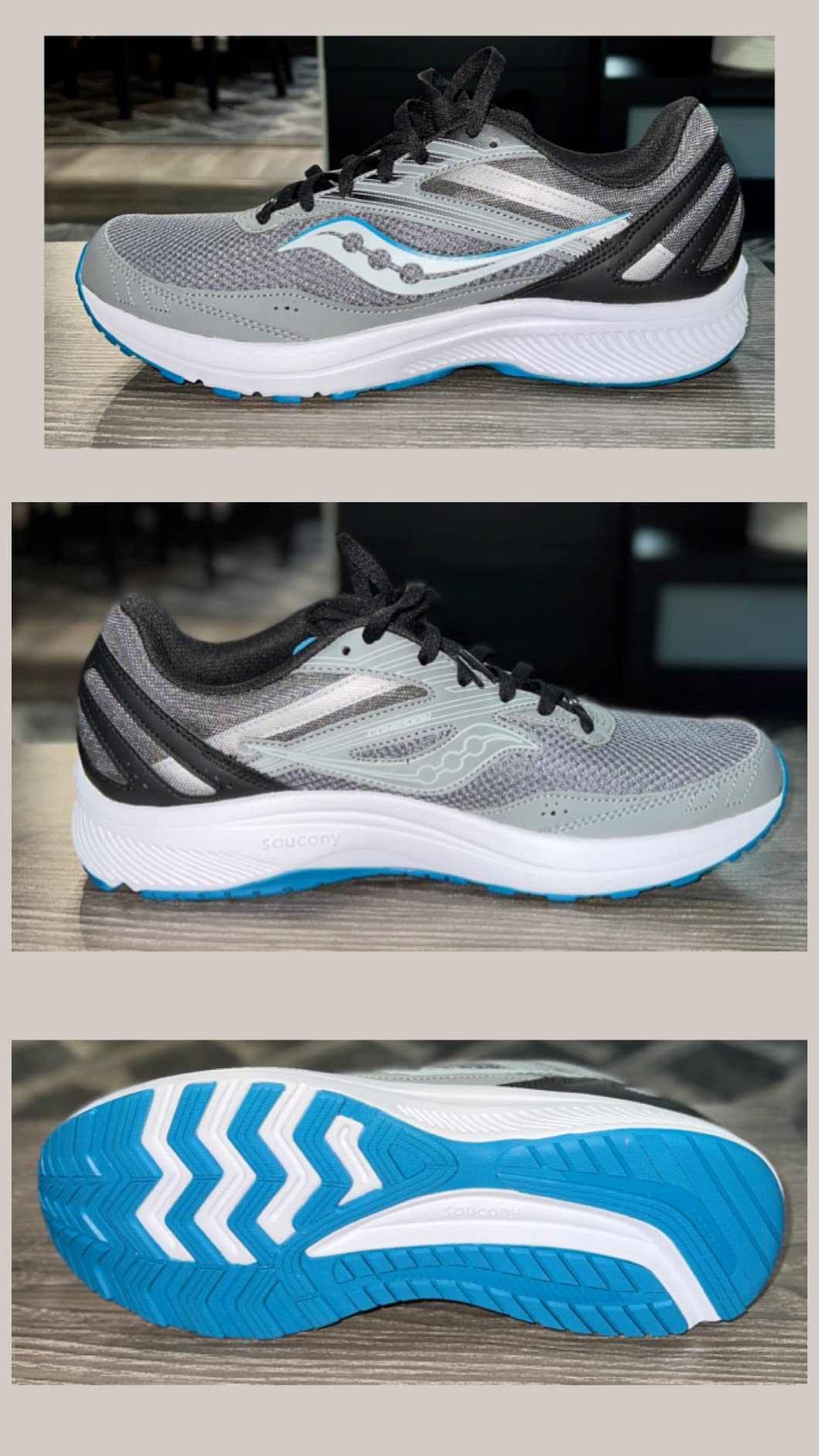 Saucony Cohesion 15 mesh upper construction showing synthetic overlays and flexible design details