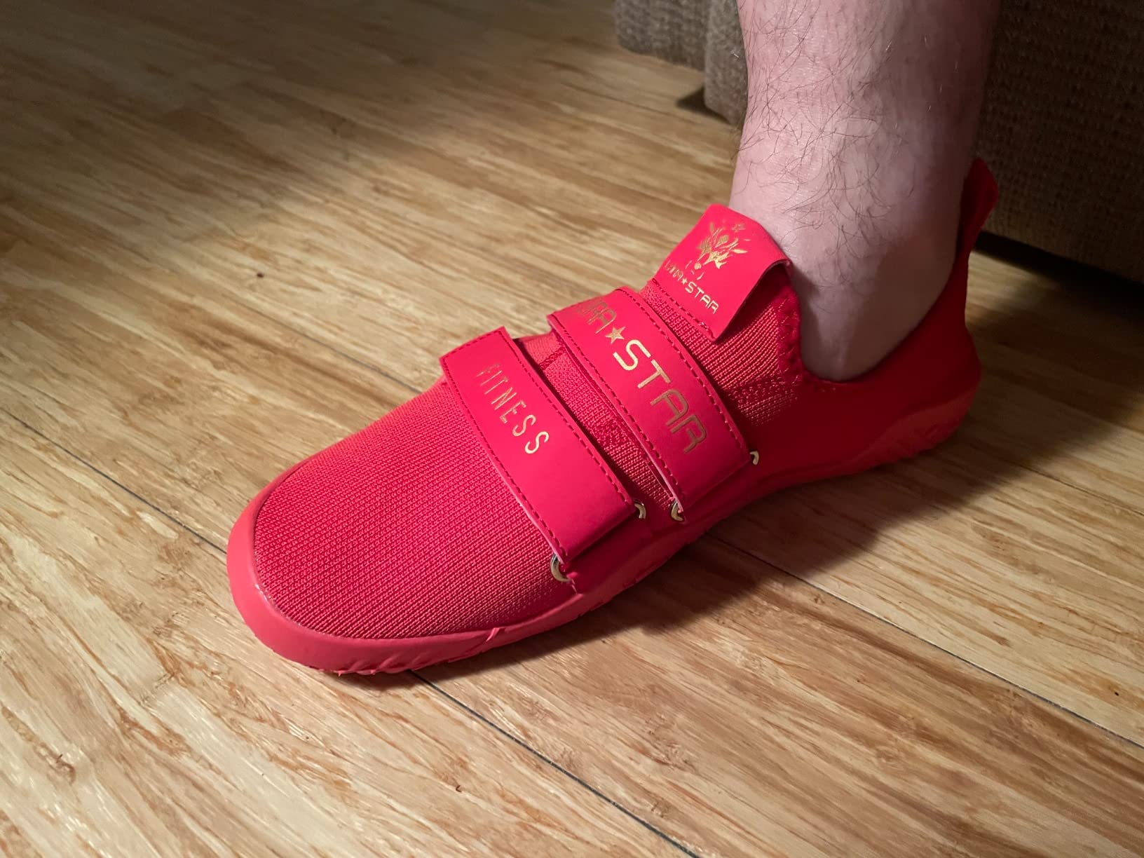 Close-up of textile upper construction and dual velcro strap system