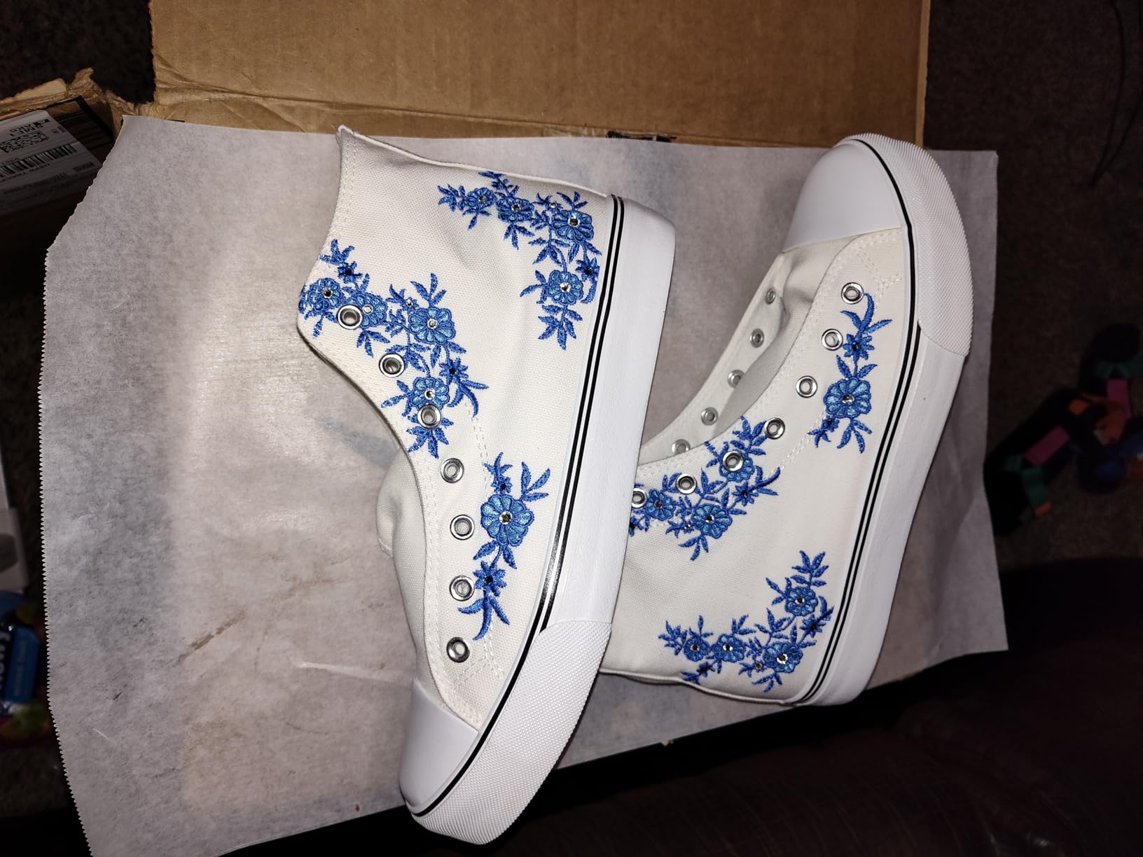ZGR Women's High Top Canvas Sneakers showing embroidered floral detail on canvas upper
