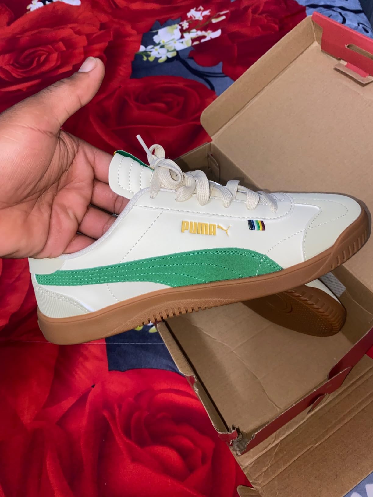 PUMA Club 5v5 upper construction showing coated leather stitching details and clean minimalist build