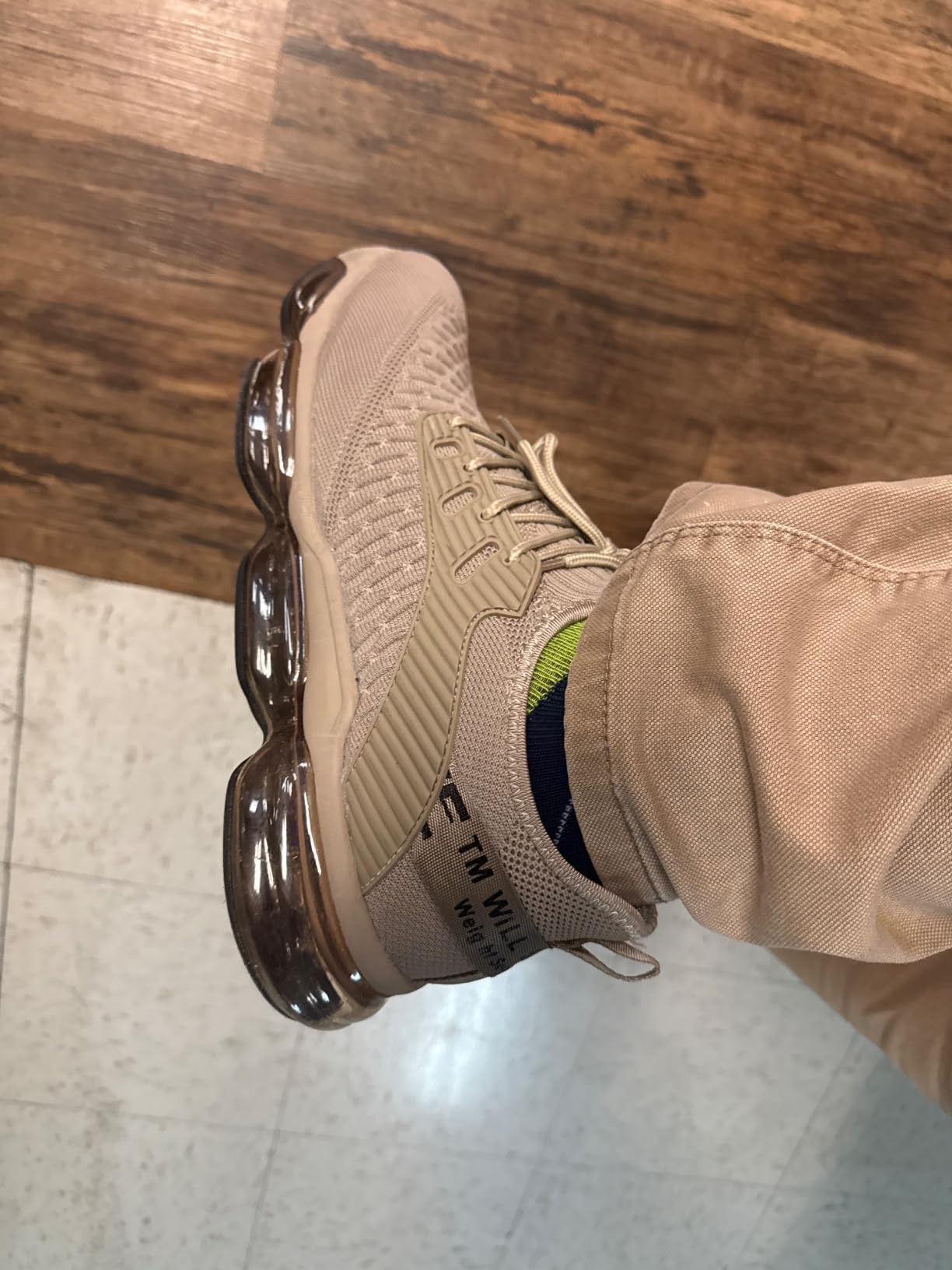 Close-up of mesh fabric upper material showing construction quality and lacing system