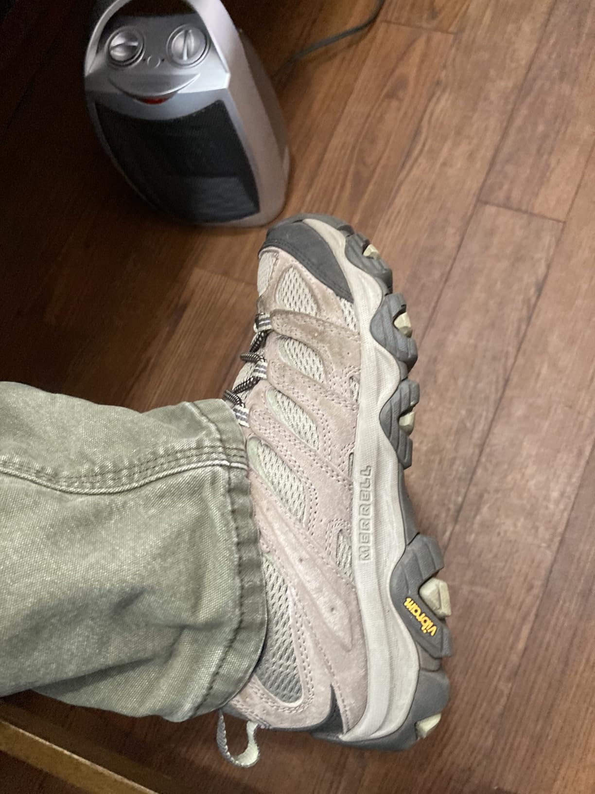 Merrell Moab 3 upper construction showing pigskin leather and textile material combination with lacing detail