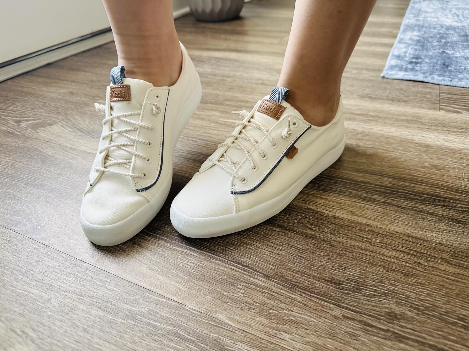 Keds Kickback canvas sneakers showing wear patterns and canvas creasing after weeks of regular testing
