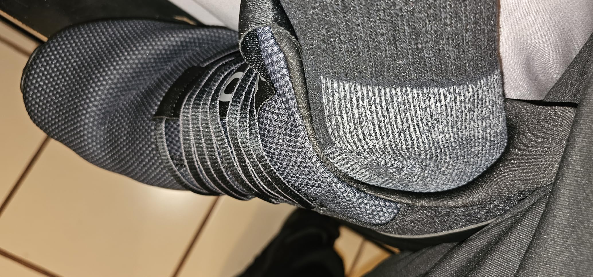 Top view of Adidas Lite Racer Adapt 7.0 showing upper stretch and fit after break-in period