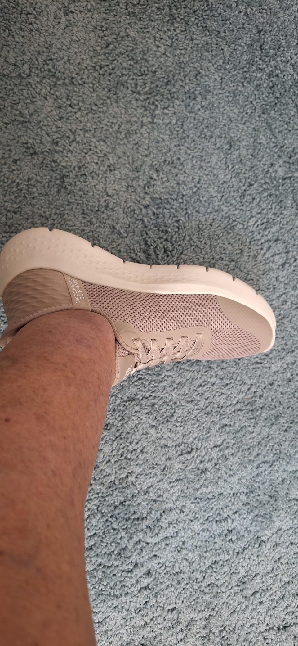 Skechers Go Walk Flex Hands Free side view showing mesh upper construction and narrow toe box profile
