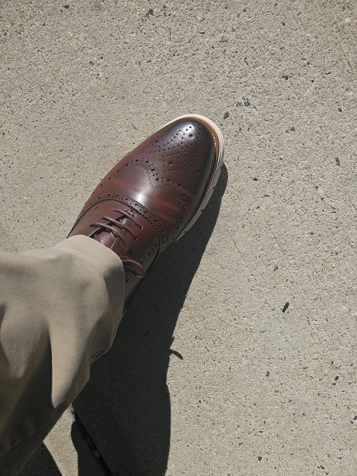 Full product shot Bruno Marc Crossflex dress sneakers complete design styling details comprehensive view dark brown wingtip oxford white EVA sole