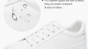 Sernial Womens White Tennis Shoes Pu Leather Sneakers