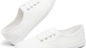 Tuopin Womens White Canvas Sneakers Low Top Lace Up Canvas