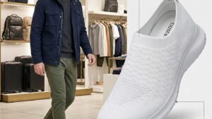 Konhill Men's Athletic Walking Shoes Breathable Knit Slip On Sneakers